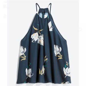 Amanda Uprichard Raven Keyhole Halter Blouse Halter Navy Floral Tank Top Medium